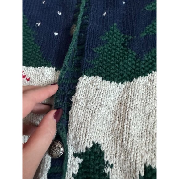 Vintage Marsh Landing Hand Knit Blue Christmas Winter Ski Sweater - Size Large - Picture 6 of 9